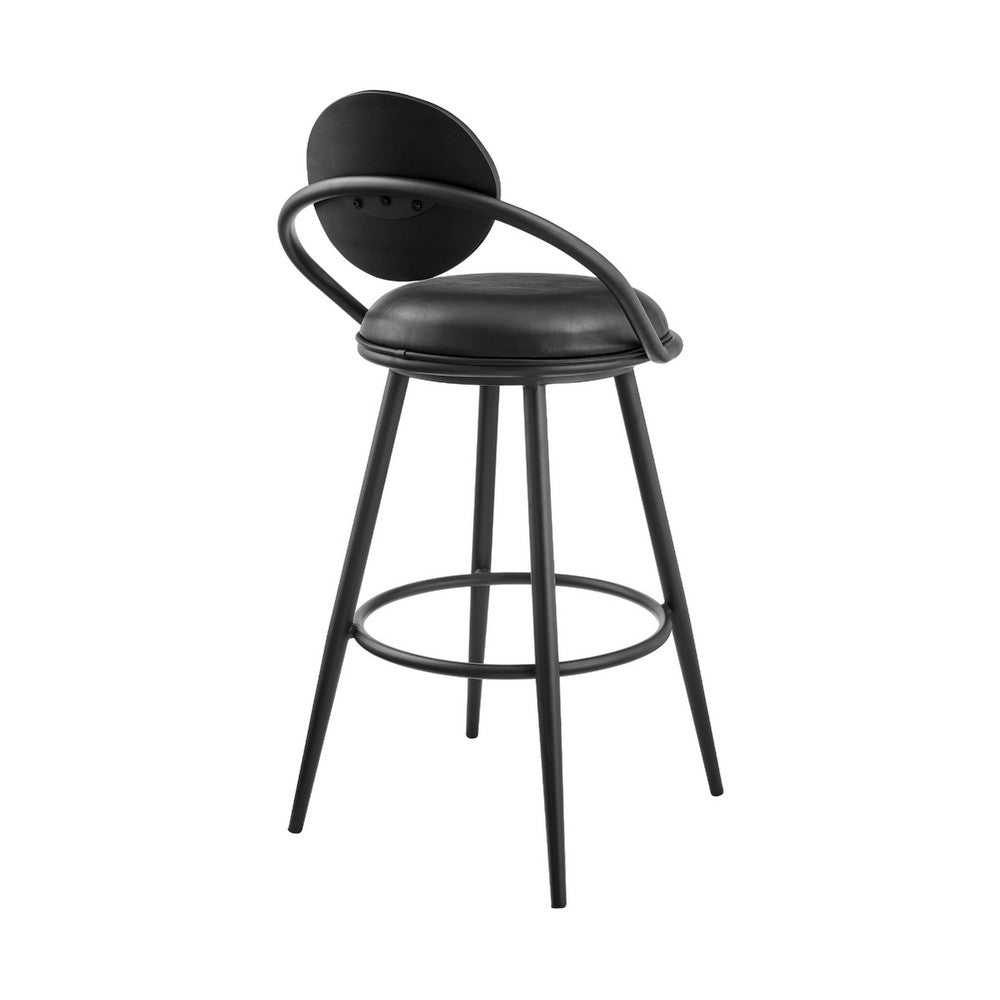 Carny Iron Swivel Counter Stool Chair, Vintage Black Faux Leather - BM339117
