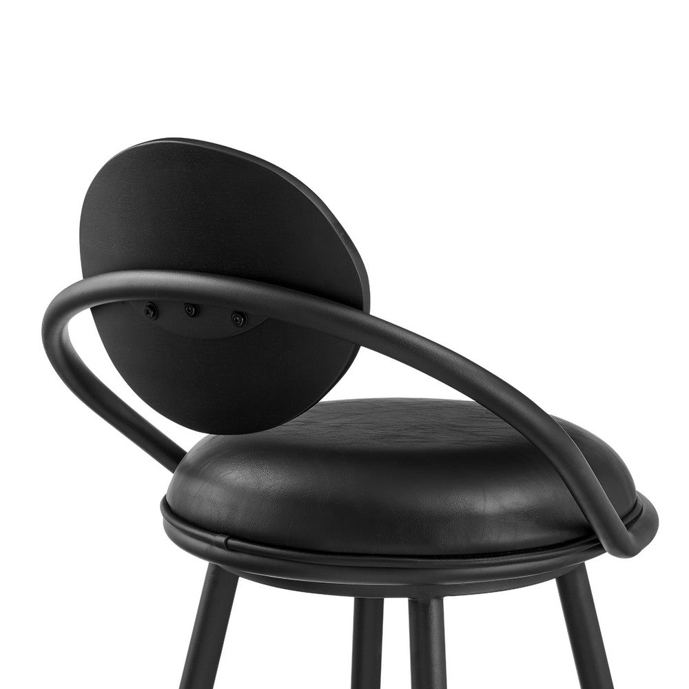 Carny Iron Swivel Counter Stool Chair, Vintage Black Faux Leather - BM339117