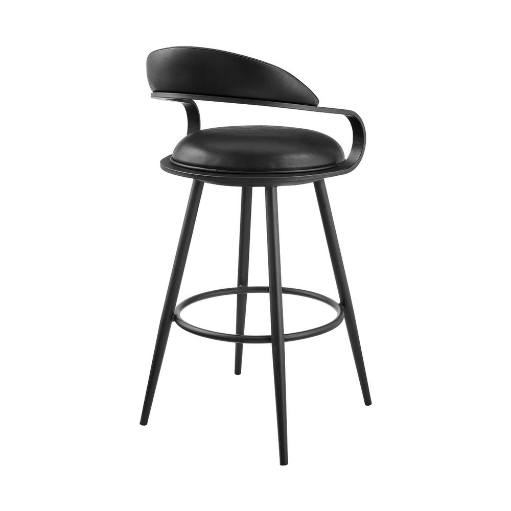 Gargy Swivel Counter Stool Chair, Floating Back, Black Faux Leather - BM339121