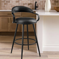 Gargy Swivel Counter Stool Chair, Floating Back, Black Faux Leather - BM339121