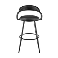 Gargy Swivel Barstool Chair, Floating Back, Iron, Black Faux Leather - BM339122