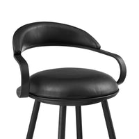 Gargy Swivel Barstool Chair, Floating Back, Iron, Black Faux Leather - BM339122