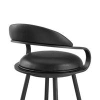 Gargy Swivel Barstool Chair, Floating Back, Iron, Black Faux Leather - BM339122