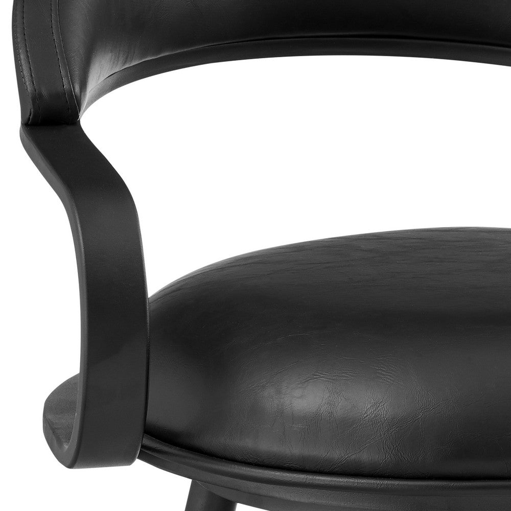 Gargy Swivel Barstool Chair, Floating Back, Iron, Black Faux Leather - BM339122