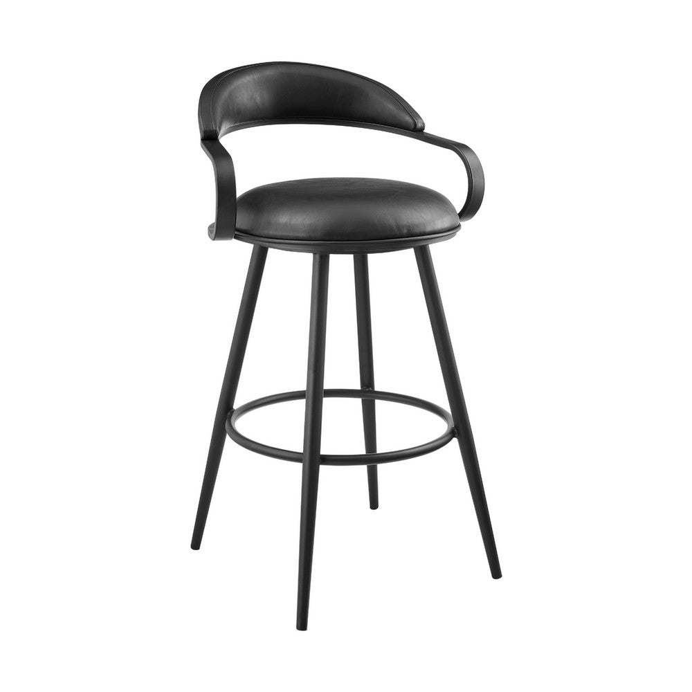 Gargy Swivel Barstool Chair, Floating Back, Iron, Black Faux Leather - BM339122