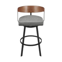 Lasie Swivel Counter Stool Chair, Walnut Brown, Gray Faux Leather - BM339123