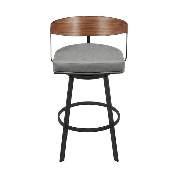Lasie Swivel Counter Stool Chair, Walnut Brown, Gray Faux Leather - BM339123