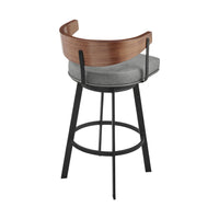 Lasie Swivel Barstool Chair, Barrel Back, Walnut Brown, Gray Faux Leather - BM339124