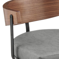 Lasie Swivel Barstool Chair, Barrel Back, Walnut Brown, Gray Faux Leather - BM339124