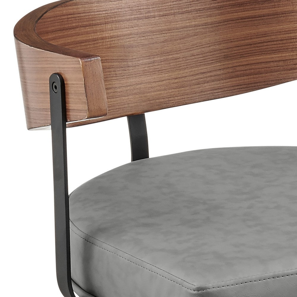 Lasie Swivel Barstool Chair, Barrel Back, Walnut Brown, Gray Faux Leather - BM339124