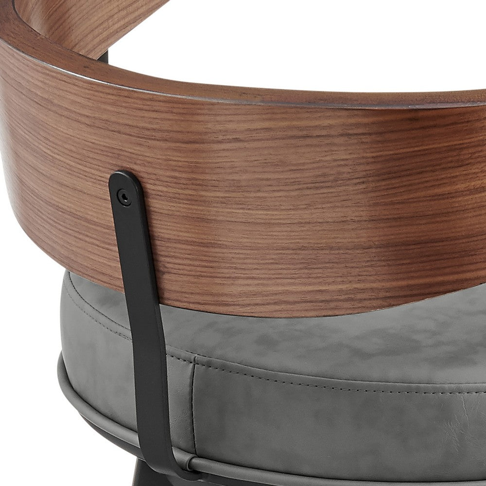 Lasie Swivel Barstool Chair, Barrel Back, Walnut Brown, Gray Faux Leather - BM339124