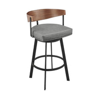 Lasie Swivel Barstool Chair, Barrel Back, Walnut Brown, Gray Faux Leather - BM339124