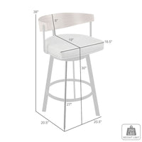 Lasie Swivel Barstool Chair, Barrel Back, Walnut Brown, Gray Faux Leather - BM339124