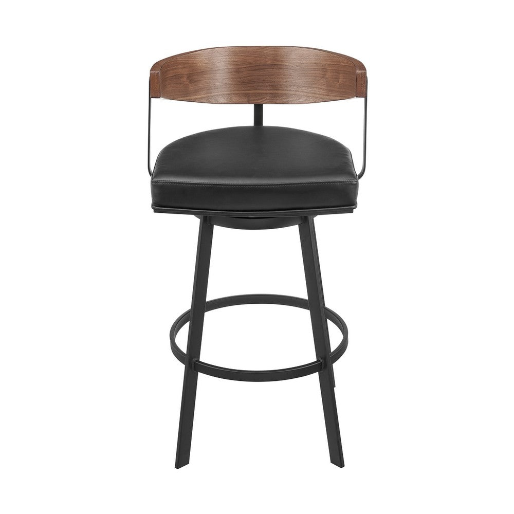 Lasie Swivel Counter Stool Chair, Walnut Brown, Black Faux Leather - BM339125