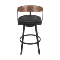 Lasie Swivel Counter Stool Chair, Walnut Brown, Black Faux Leather - BM339125