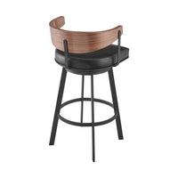 Lasie Swivel Counter Stool Chair, Walnut Brown, Black Faux Leather - BM339125