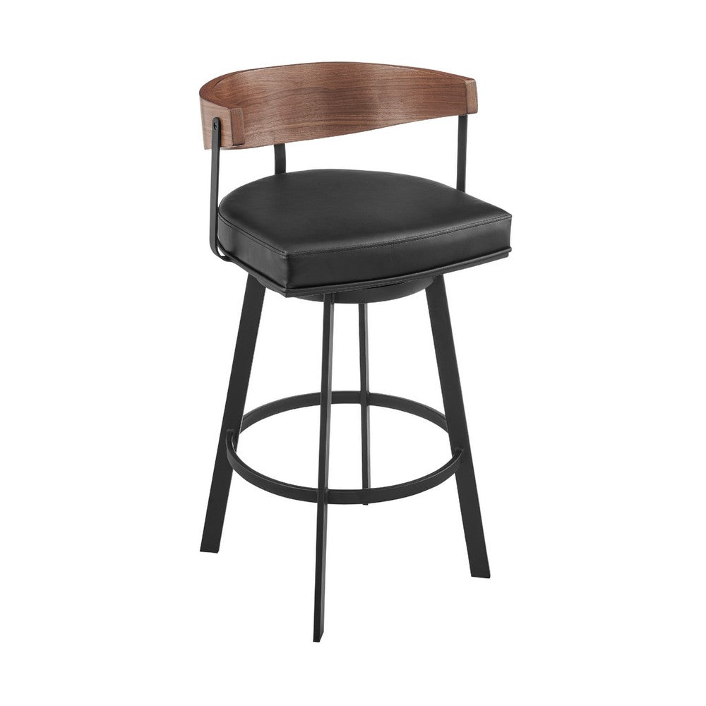 Lasie Swivel Counter Stool Chair, Walnut Brown, Black Faux Leather - BM339125