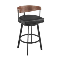 Lasie Swivel Counter Stool Chair, Walnut Brown, Black Faux Leather - BM339125