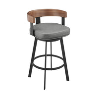 Idri Swivel Counter Stool Chair, Walnut Brown, Gray Faux Leather - BM339126