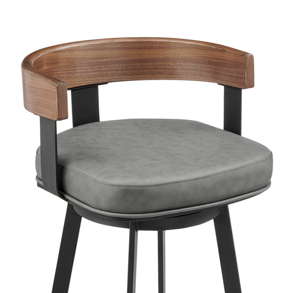 Idri Swivel Counter Stool Chair, Walnut Brown, Gray Faux Leather - BM339126