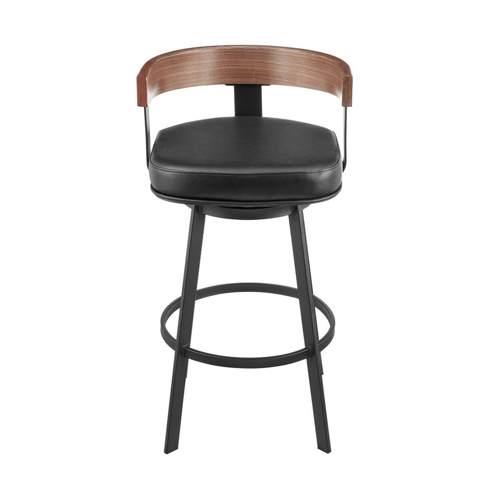Idri Swivel Counter Stool Chair, Walnut Brown, Black Faux Leather - BM339127