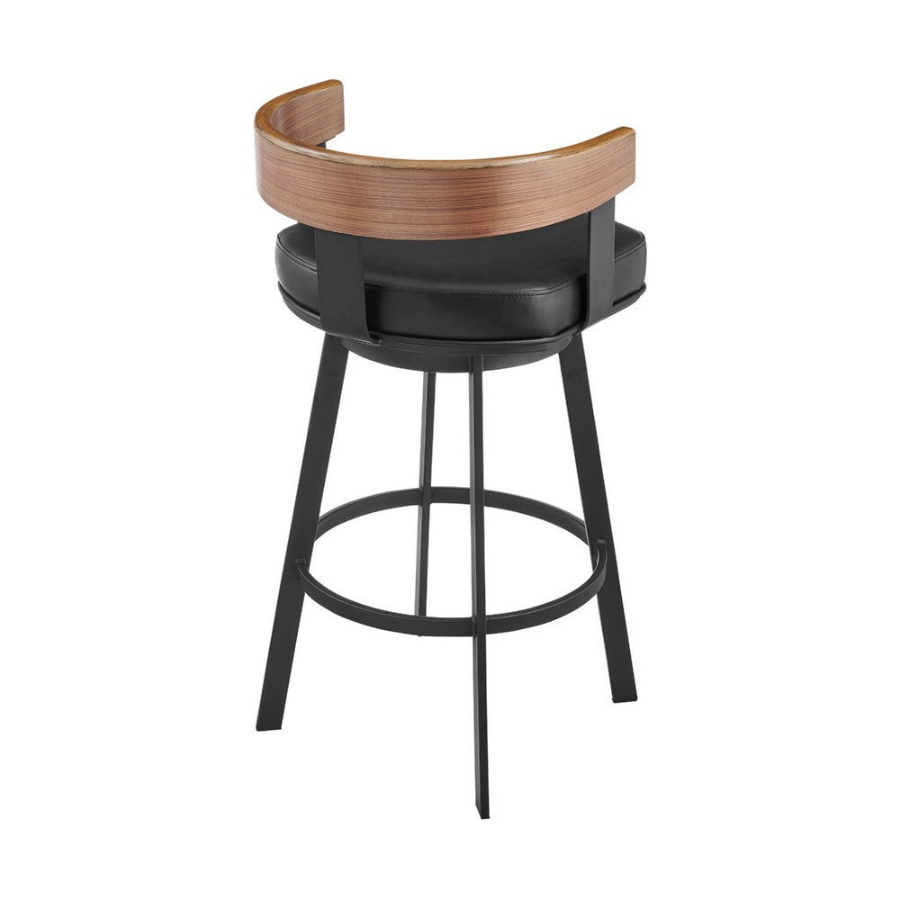 Idri Swivel Counter Stool Chair, Walnut Brown, Black Faux Leather - BM339127