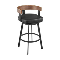 Idri Swivel Counter Stool Chair, Walnut Brown, Black Faux Leather - BM339127