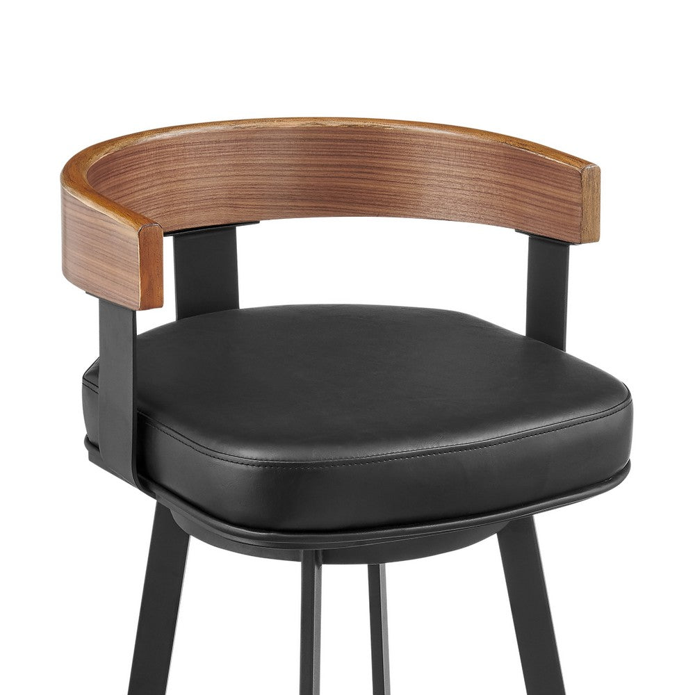 Idri Swivel Counter Stool Chair, Walnut Brown, Black Faux Leather - BM339127