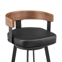 Idri Swivel Counter Stool Chair, Walnut Brown, Black Faux Leather - BM339127