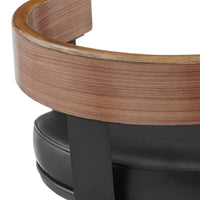 Idri Swivel Barstool Chair, Curved Back, Walnut Brown, Black Faux Leather - BM339128