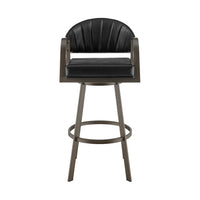Marcy Swivel Counter Stool Chair, Gray Iron, Black Tufted Faux Leather - BM339129