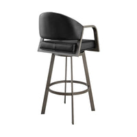 Marcy Swivel Counter Stool Chair, Gray Iron, Black Tufted Faux Leather - BM339129