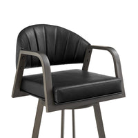 Marcy Swivel Counter Stool Chair, Gray Iron, Black Tufted Faux Leather - BM339129