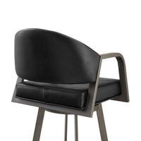 Marcy Swivel Counter Stool Chair, Gray Iron, Black Tufted Faux Leather - BM339129