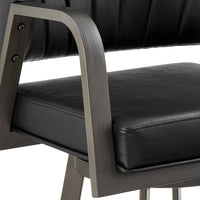 Marcy Swivel Counter Stool Chair, Gray Iron, Black Tufted Faux Leather - BM339129