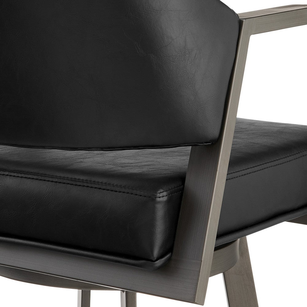 Marcy Swivel Counter Stool Chair, Gray Iron, Black Tufted Faux Leather - BM339129