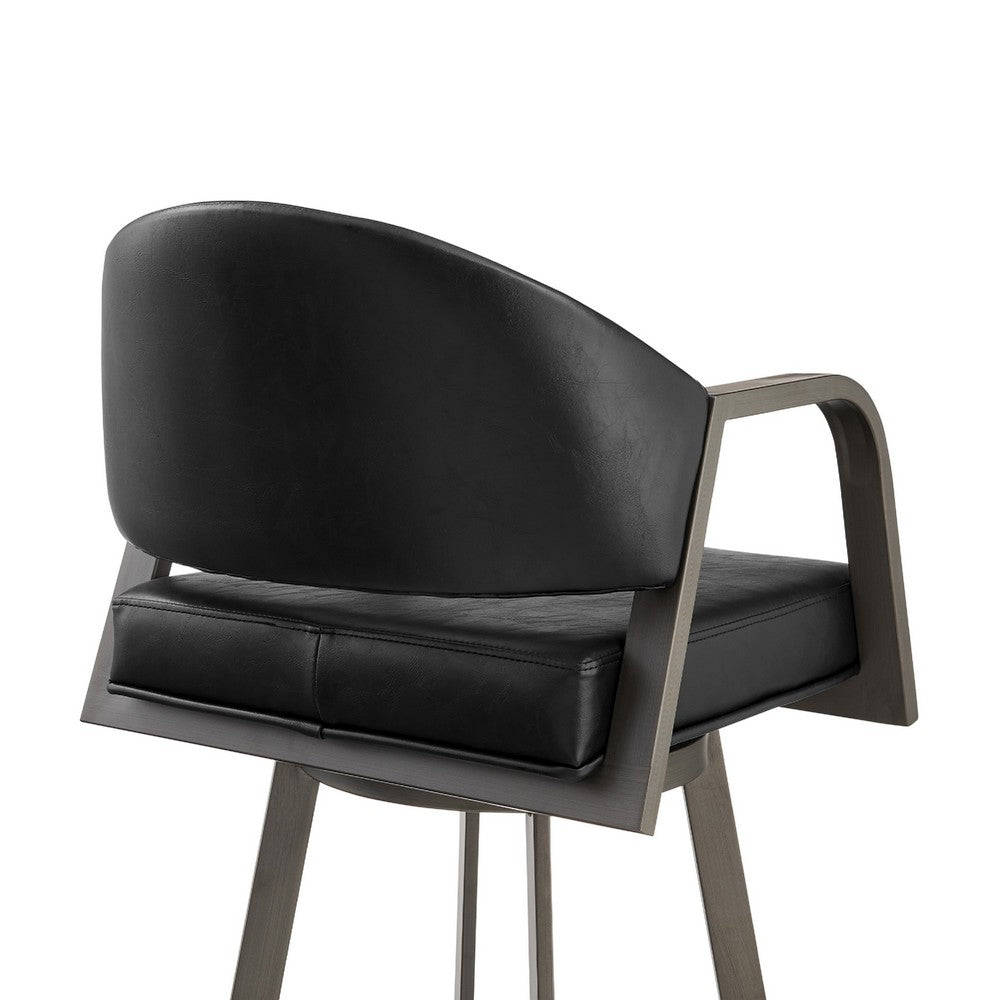 Marcy Swivel Barstool Chair, Iron Frame, Black Channel Tufted Faux Leather - BM339130