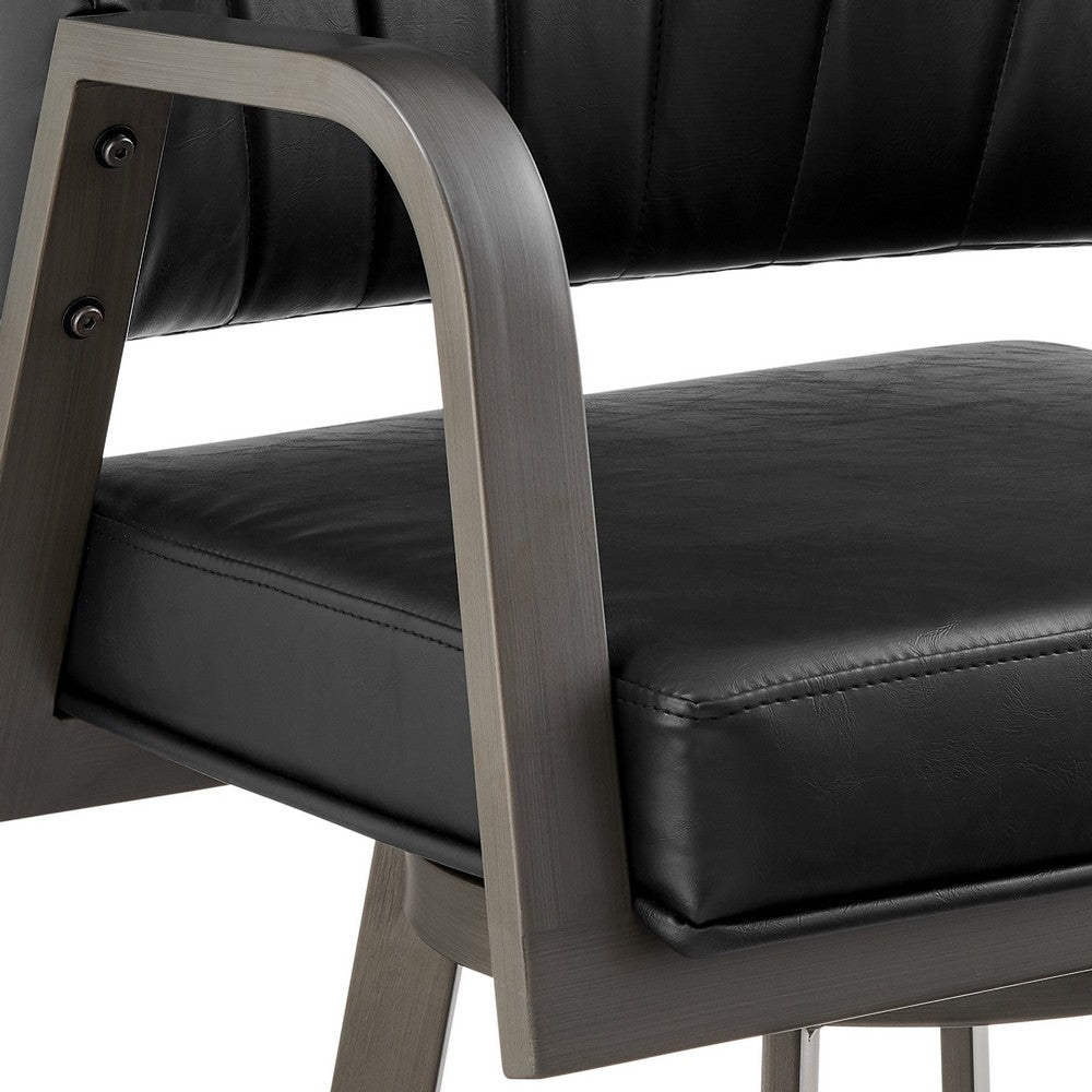 Marcy Swivel Barstool Chair, Iron Frame, Black Channel Tufted Faux Leather - BM339130