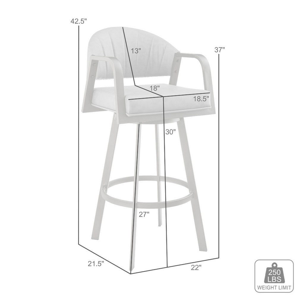 Marcy Swivel Barstool Chair, Iron Frame, Black Channel Tufted Faux Leather - BM339130