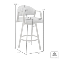 Marcy Swivel Barstool Chair, Iron Frame, Black Channel Tufted Faux Leather - BM339130
