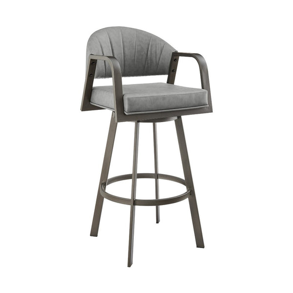 Marcy Swivel Counter Stool Chair, Gray Tufted Faux Leather - BM339131