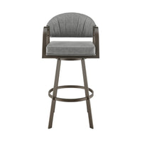 Marcy Swivel Barstool Chair, Gray Channel Tufted Faux Leather - BM339132
