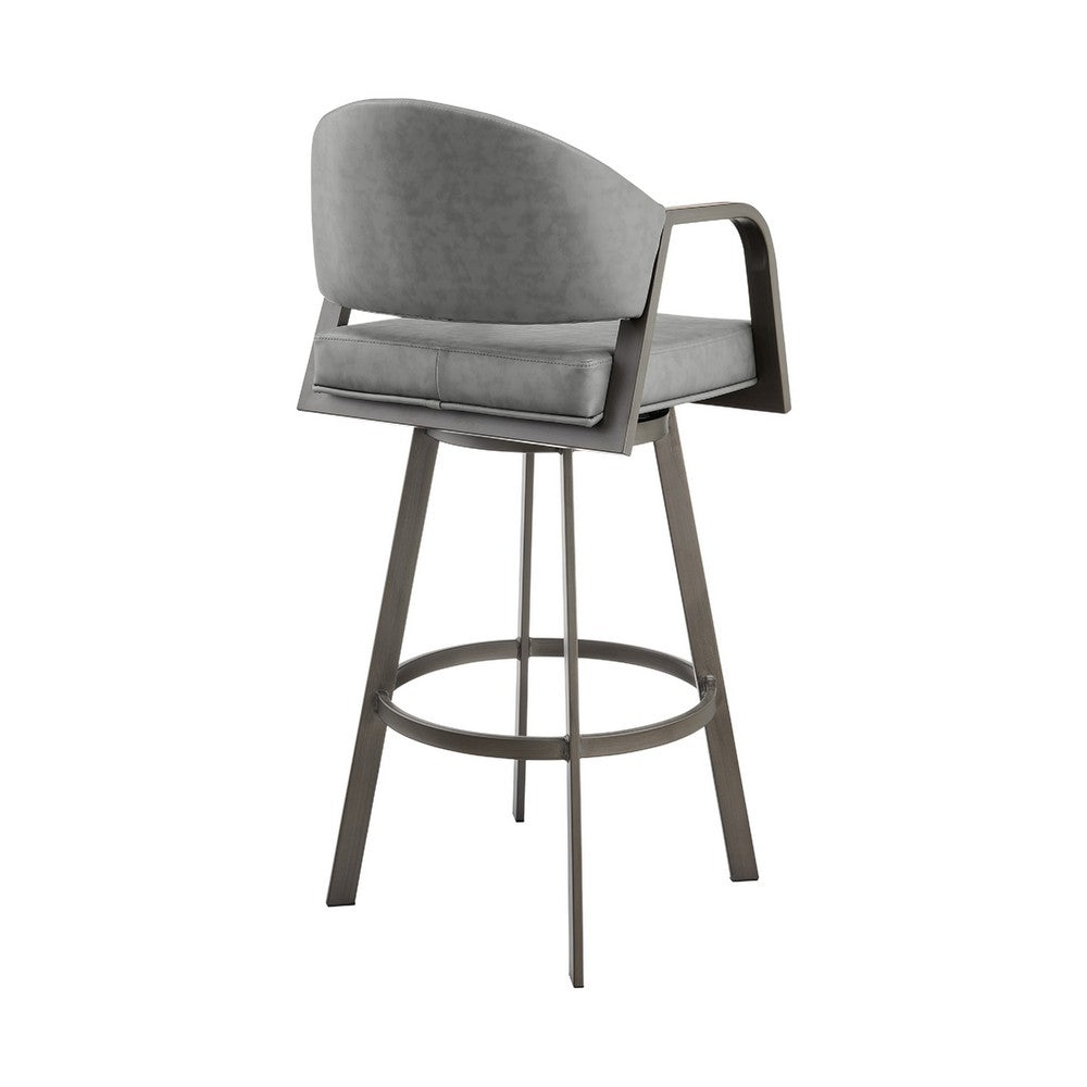 Marcy Swivel Barstool Chair, Gray Channel Tufted Faux Leather - BM339132