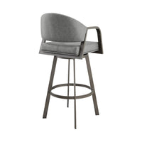 Marcy Swivel Barstool Chair, Gray Channel Tufted Faux Leather - BM339132