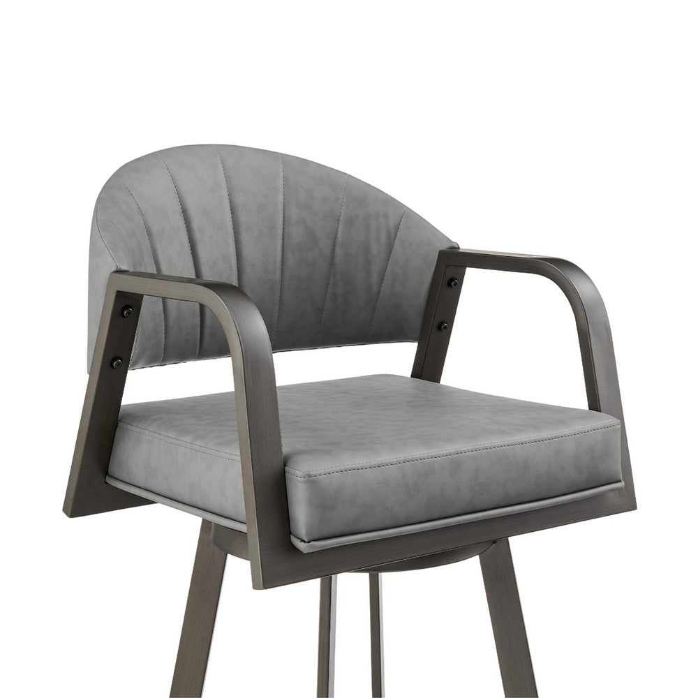 Marcy Swivel Barstool Chair, Gray Channel Tufted Faux Leather - BM339132