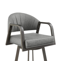 Marcy Swivel Barstool Chair, Gray Channel Tufted Faux Leather - BM339132