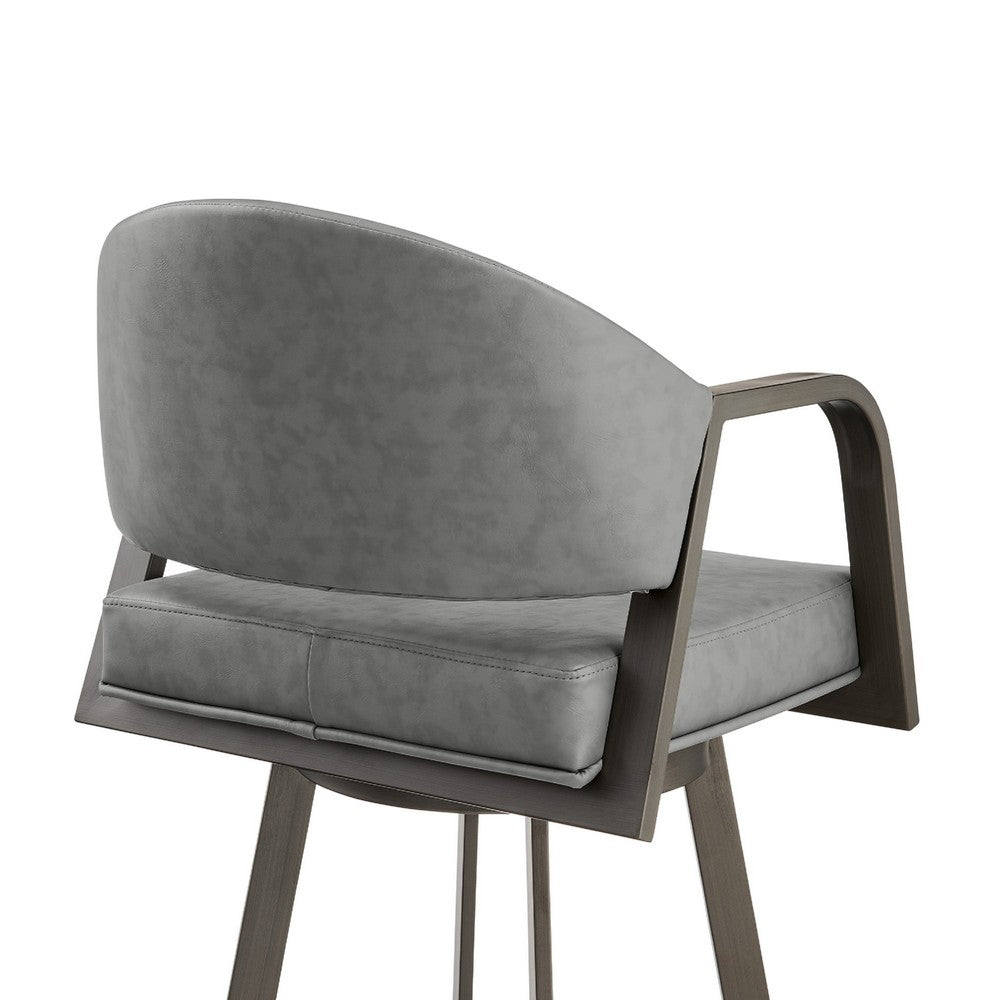 Marcy Swivel Barstool Chair, Gray Channel Tufted Faux Leather - BM339132