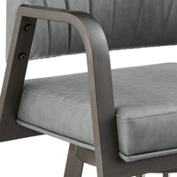 Marcy Swivel Barstool Chair, Gray Channel Tufted Faux Leather - BM339132