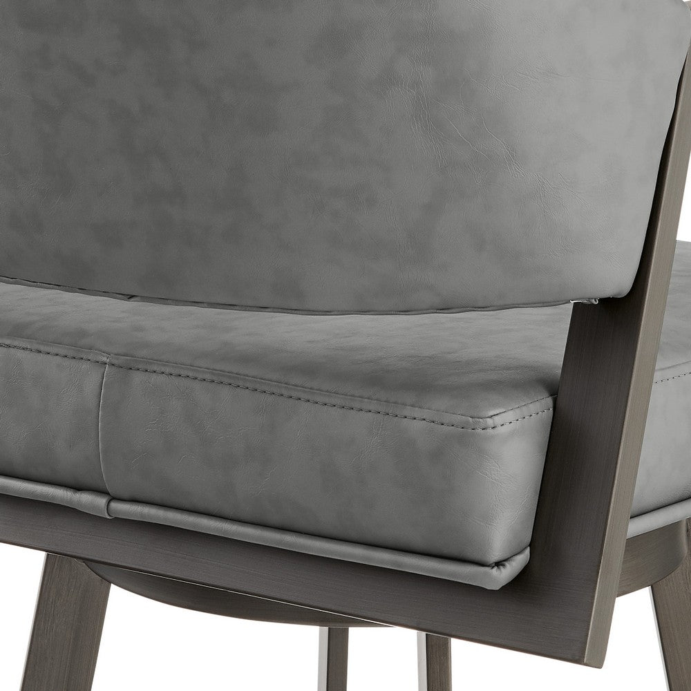 Marcy Swivel Barstool Chair, Gray Channel Tufted Faux Leather - BM339132