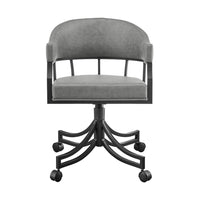 Tibby Swivel Dining Chair, Tilt Rolling, Black Iron, Gray Faux Leather - BM339133